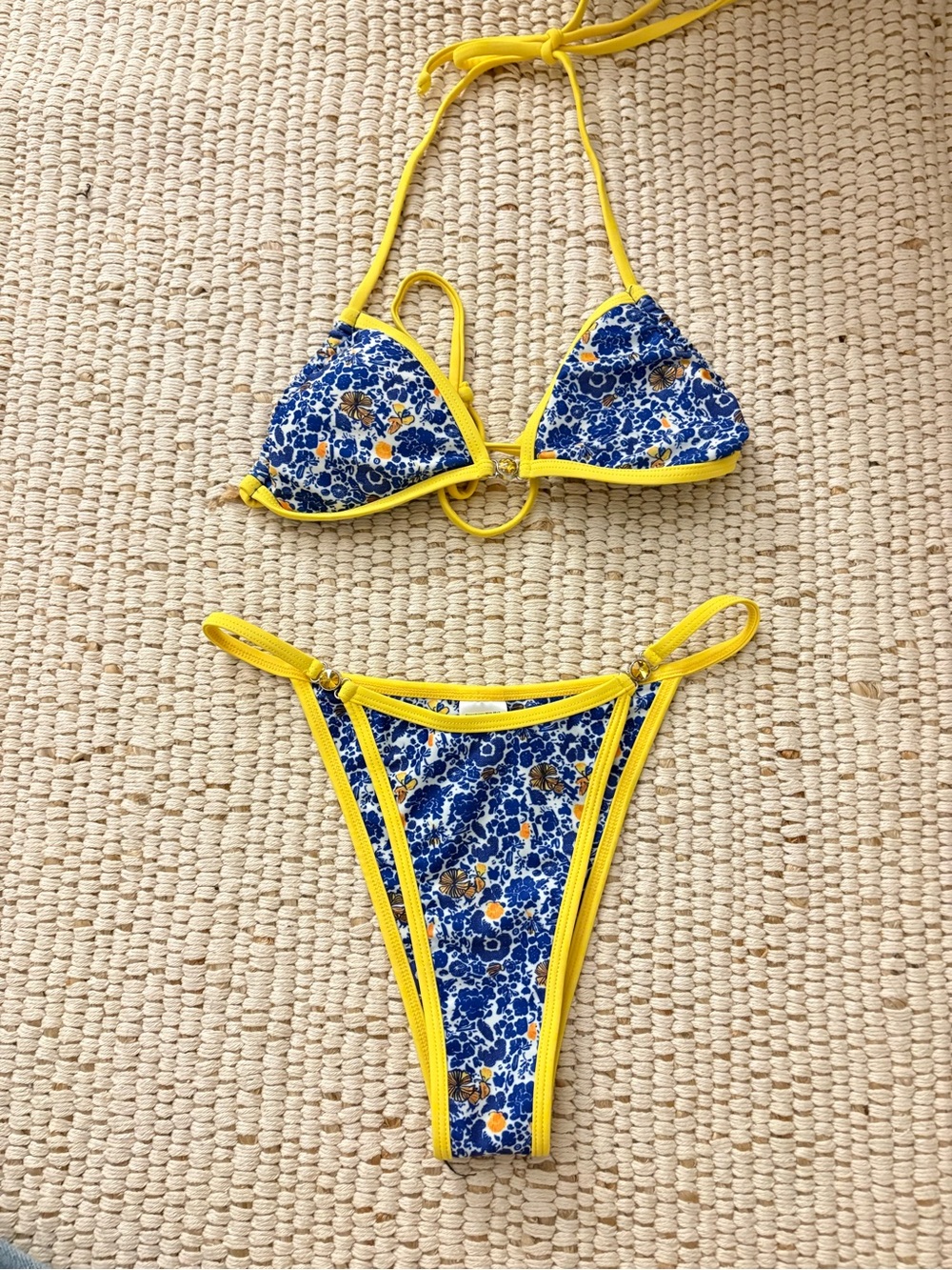 Strawberry Milk Mob Blue Floral Bikini with Yellow Trim